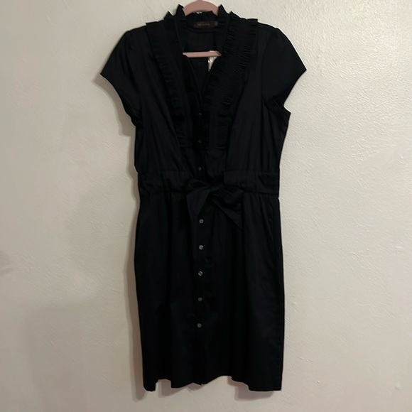VTG Size   L Black Ruffle Whimsigoth Cottage Coquette Tie Waist Button Dress - Picture 1 of 11